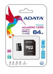 ADATA MICRO SDXC 64GB + ADAPTER CLASS 10 UHS-I U1 A1 V10 (85 MB/S OLVASSI SEBESSG)