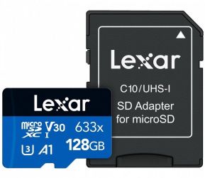 LEXAR HIGH PERFORMANCE 633X BLUE SERIES MICRO SDXC 128GB + ADAPTER CLASS 10 UHS-I U3 A1 V30 (100/45 MB/S)