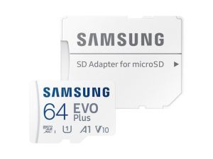 SAMSUNG EVO PLUS (2021) MICRO SDXC 64GB + ADAPTER CLASS 10 UHS-I U1 A1 V10 (130 MB/S ADATTVITELI SEBESSG)