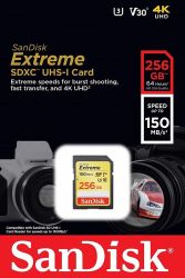 Sandisk EXTREME SDXC 256GB CLASS 10 UHS-I U3 V30 150/70 MB/S