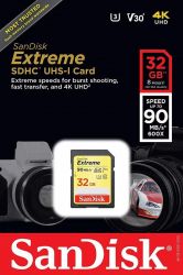 Sandisk EXTREME SDHC 32GB CLASS 10 UHS-I U3 V30 90/40 MB/S