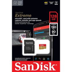 SANDISK EXTREME MOBILE MICRO SDXC 128GB + ADAPTER CLASS 10 UHS-I U3 A2 V30 190/90 MB/s