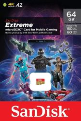 SANDISK EXTREME FOR MOBILE GAMING MICRO SDXC 64GB CLASS 10 UHS-I U3 A2 V30 160/60 MB/s