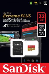 SANDISK EXTREME PLUS MICRO SDHC 32GB + ADAPTER CLASS 10 UHS-I U3 A1 V30 100/90 MB/S