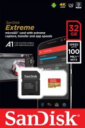SANDISK EXTREME MOBILE MICRO SDHC 32GB + ADAPTER CLASS 10 UHS-I U3 A1 V30 100/60 MB/S