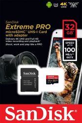 SANDISK EXTREME PRO MICRO SDHC 32GB + ADAPTER CLASS 10 UHS-I U3 A1 V30 100/90 MB/S
