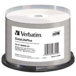 Verbatim CD-R 52x DataLifePlus Wide Print Professional NO ID Cake (50) /43745/